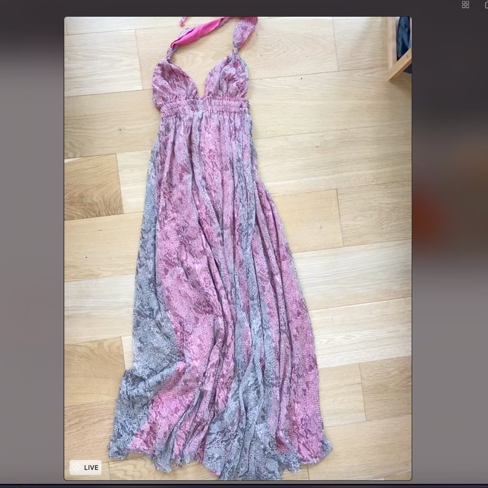Love shack fancy 100% Silk Maxi Halter Dress xs